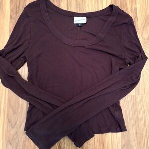 Universal Thread Ribbed Long Sleeve Top - Deep Brown